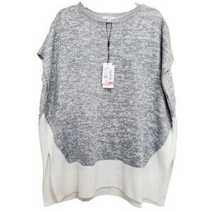 H by Halston Varigated Rib Poncho Gray/White Cap Sleeve Side Slits Size XS/S NWT